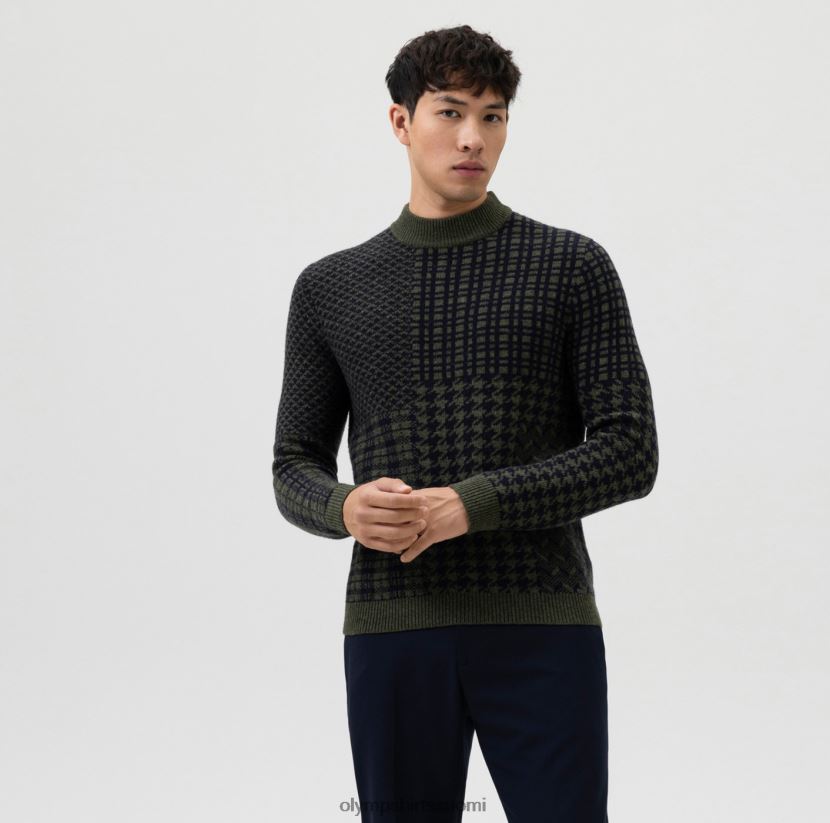 vaatetus OLYMP tason viisi neuleet body fit, villapaita pystykaulus, oliivi 24N6D1858