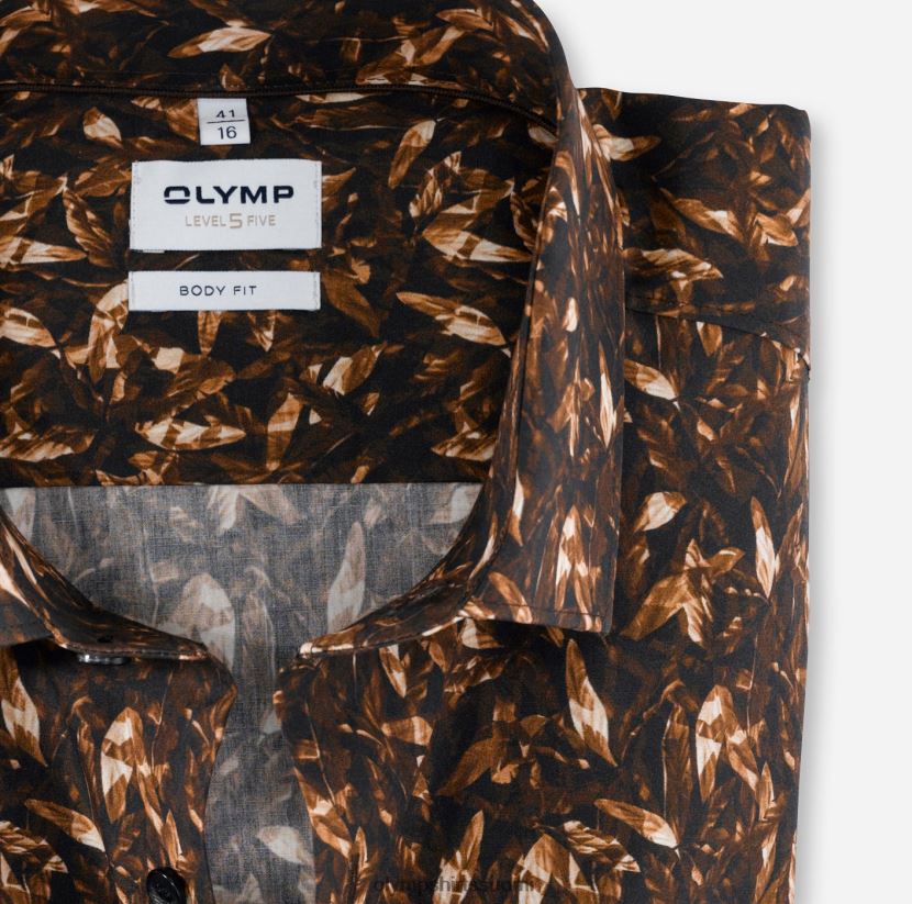 vaatetus OLYMP tason viisi body fit, bisnespaita, moderni kent, ruskea 24N6D783