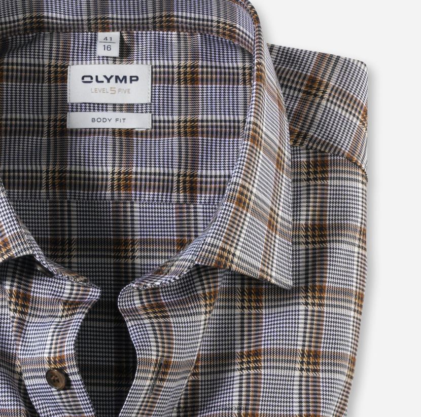 vaatetus OLYMP tason viisi body fit, bisnespaita, new york kent, ruskea 24N6D427