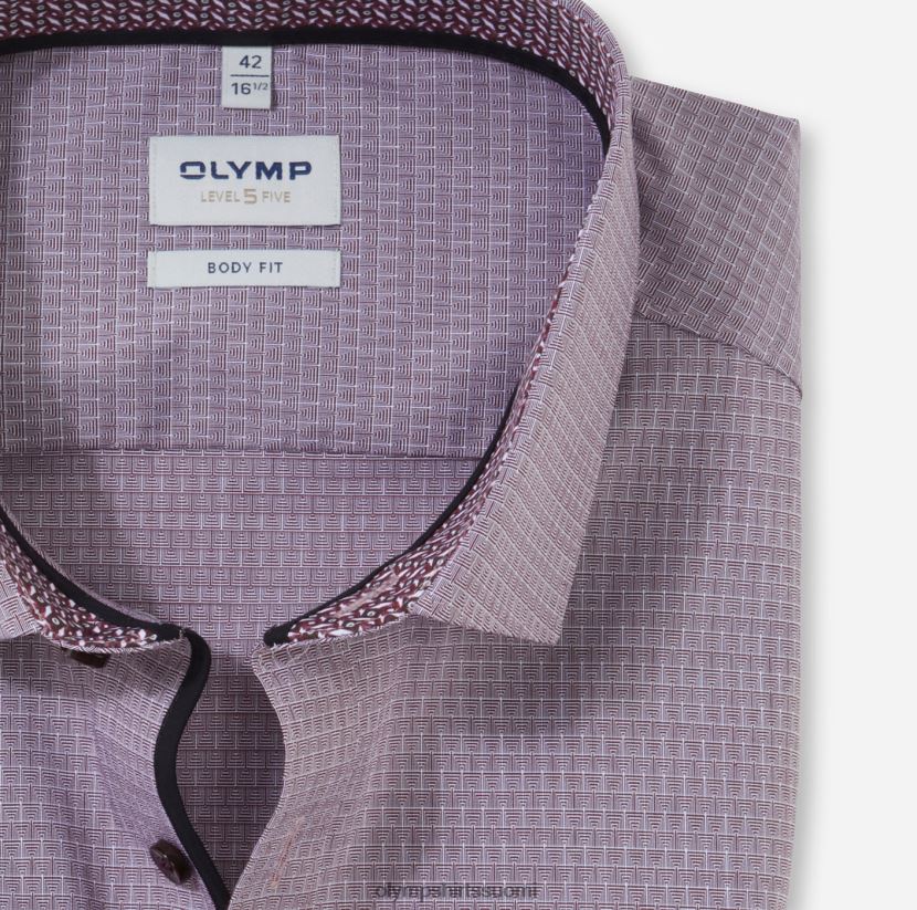 vaatetus OLYMP tason viisi body fit, business-paita, pitkähihainen erikoispitkä, moderni kent, tummanpunainen 24N6D904